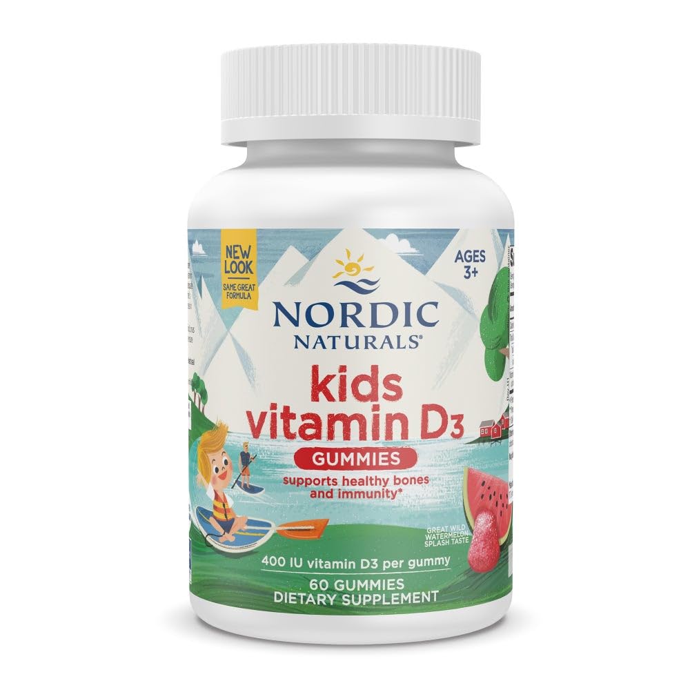 Nordic Naturals Vitamin D3 Gummies Kids, Wild Watermelon Splash - 120 Gummies - 400 IU Vitamin D3 - Bone Health, Healthy Immunity - Non-GMO, Vegetarian - 120 Servings - Nirvana Guru