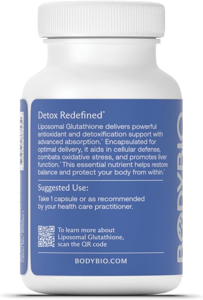 Bodybio Liposomal Glutathione | Body’s Most Powerful Antioxidant | Master Detoxification | Colon Cleanse| Optimal Cell Protection for Immune Defense | Enhanced Liposomal Absorption | 60 Capsules Nirvana Guru
