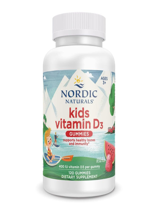 Nordic Naturals Vitamin D3 Gummies Kids, Wild Watermelon Splash - 120 Gummies - 400 IU Vitamin D3 - Bone Health, Healthy Immunity - Non-GMO, Vegetarian - 120 Servings - Nirvana Guru