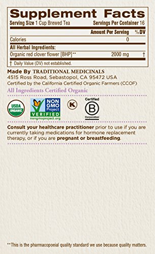 Traditional Medicinals Organic Red Clover, Caffeine Free, 16 Wrapped Tea Bags, 1.13 oz (32 g) - Nirvana Guru