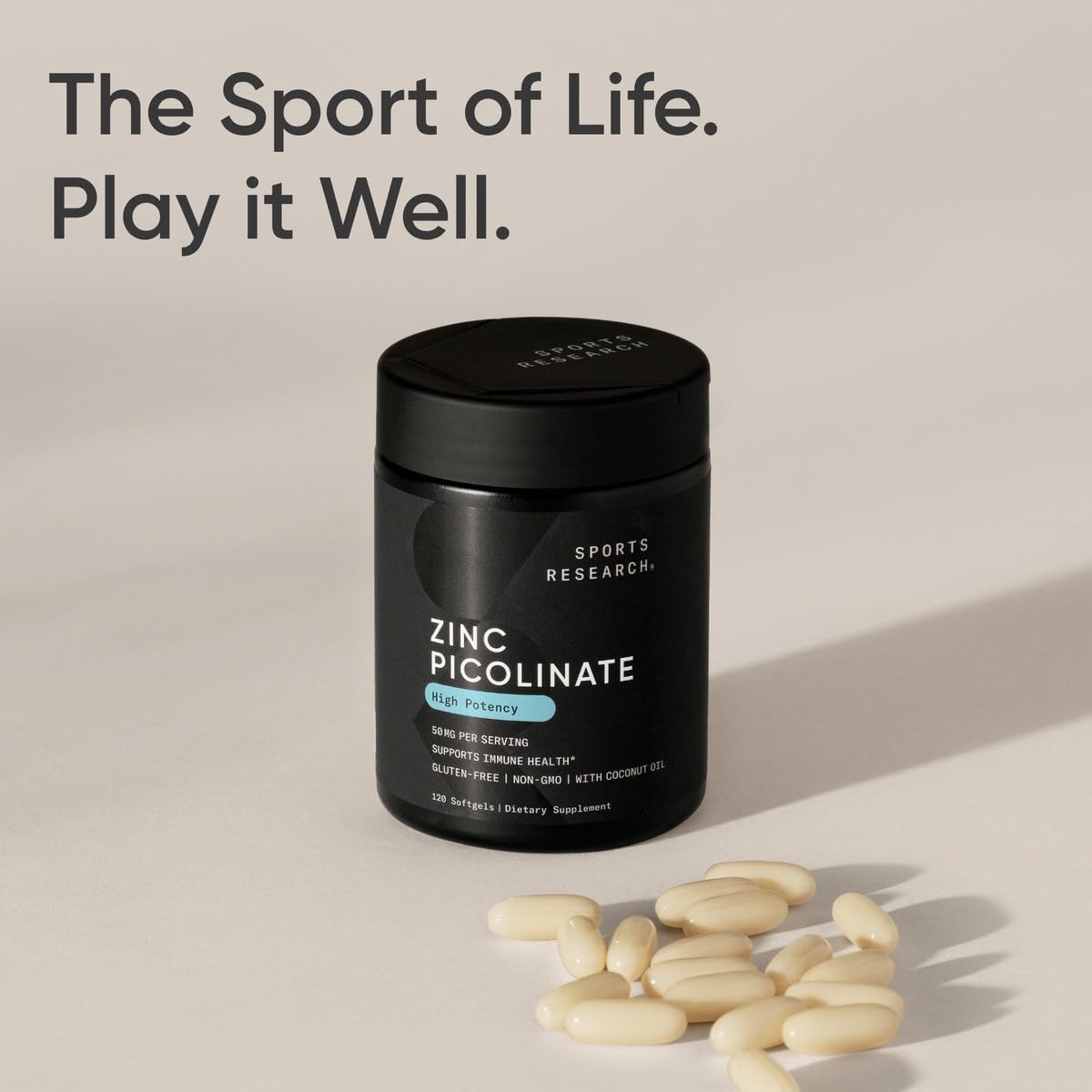 Sports Research Zinc Picolinate 50mg with Organic Coconut Oil | Highly Absorbable Zinc Supplement for Healthy Immune Function - Non-GMO Verified, Gluten & Soy Free (60 Liquid Softgels) - Nirvana Guru