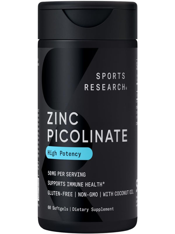 Sports Research Zinc Picolinate 50mg with Organic Coconut Oil | Highly Absorbable Zinc Supplement for Healthy Immune Function - Non-GMO Verified, Gluten & Soy Free (60 Liquid Softgels) - Nirvana Guru