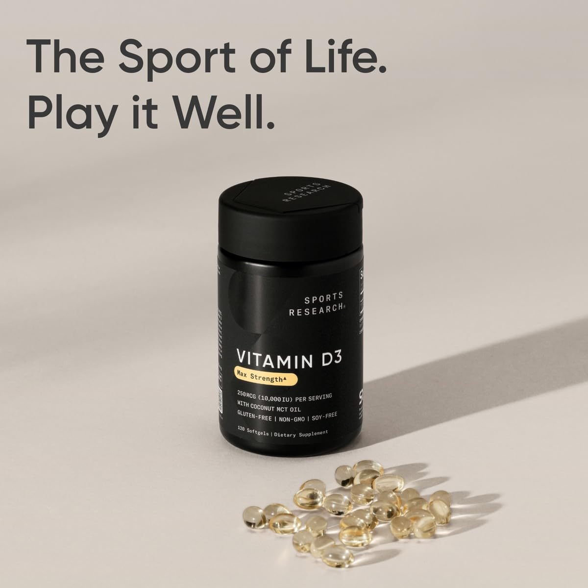 Sports Research Vitamin D3 5000iu (125mcg) with Coconut Oil ~ High Potency Vitamin D for Immune & Bone Support ~ Non-GMO Verified, Gluten & Soy Free (360 Mini-Liquid Softgels) - Nirvana Guru