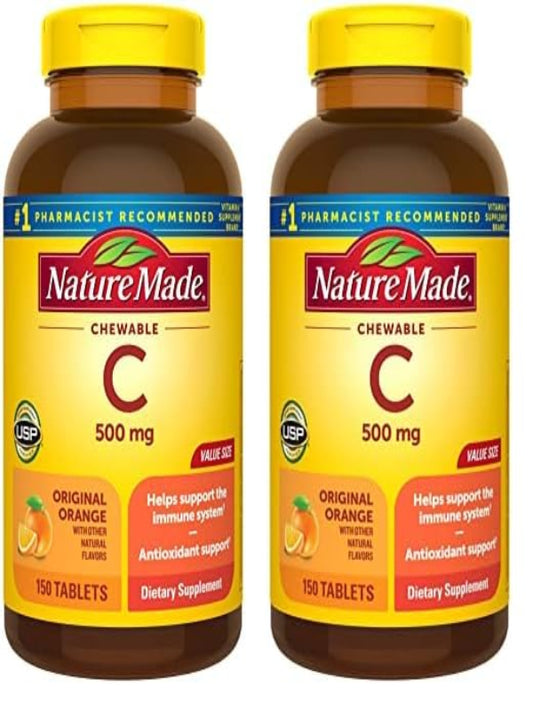 Nature Made Chewable Vitamin C 500 mg, Dietary Supplement for Immune Support, 150 Tablets, 150 Day Supply - Nirvana Guru