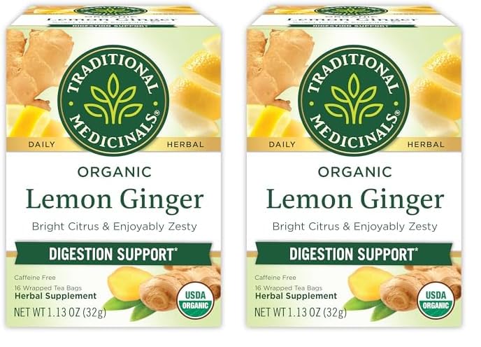 Traditional Medicinals Tea, Organic Ginger, Healthy Digestion, Pleasantly Spicy & Warming, 16 Tea Bags - Nirvana Guru