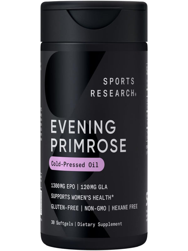 Sports Research Evening Primrose Oil (1300mg) Cold-Pressed with No fillers or Artificial Ingredients, Non-GMO Tested - Gluten and Soy Free (120 Liquid Softgels) - Nirvana Guru