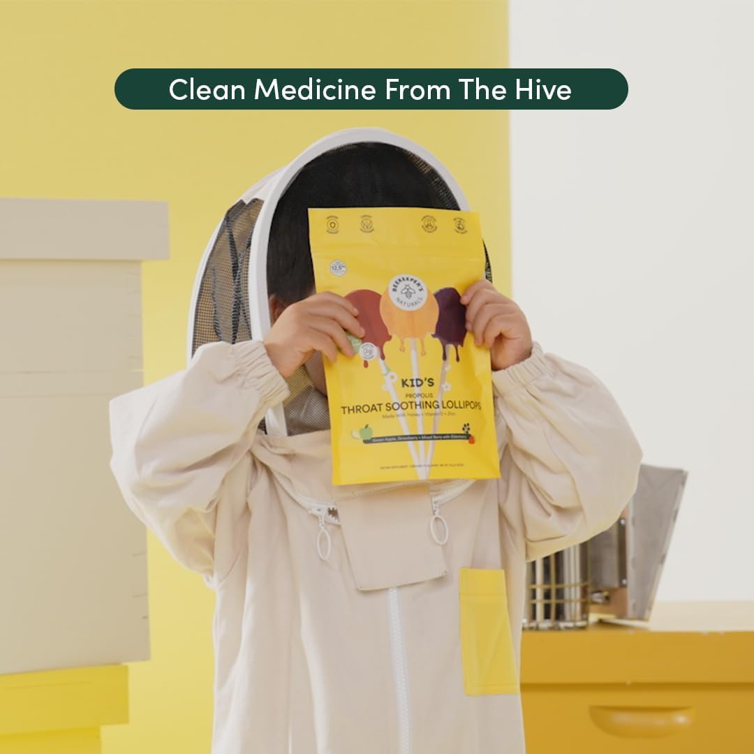 Kids Throat Soothing Lollipops by Beekeeper's Naturals - Doctor Formulated Immune Support, Vitamin D & Honey, Under 2g Sugar, Clean Ingredients,15 ct Nirvana Guru