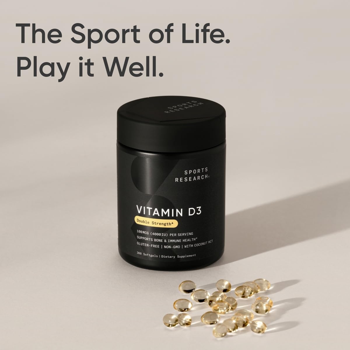 Sports Research Vitamin D3 5000iu (125mcg) with Coconut Oil ~ High Potency Vitamin D for Immune & Bone Support ~ Non-GMO Verified, Gluten & Soy Free (360 Mini-Liquid Softgels) - Nirvana Guru