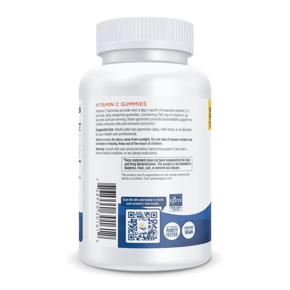 Nordic Naturals Vitamin C Gummies, Tart Tangerine - 120 Gummies - 250 mg Vitamin C - Immune Support, Antioxidant Protection, Child Growth & Development - Non-GMO, Vegan - 60 Servings - Nirvana Guru