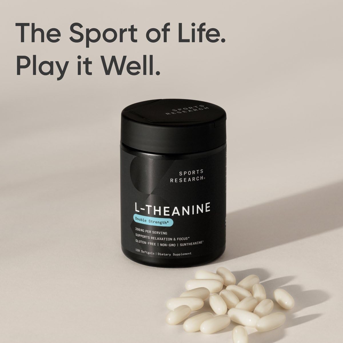 Sports Research Double Strength L-Theanine Supplement - Suntheanine Softgels for Focus, Relaxation & Alertness - Non-Drowsy Support Made with Coconut Oil, Non-GMO & Gluten Free - 200mg, 60 Count - Nirvana Guru