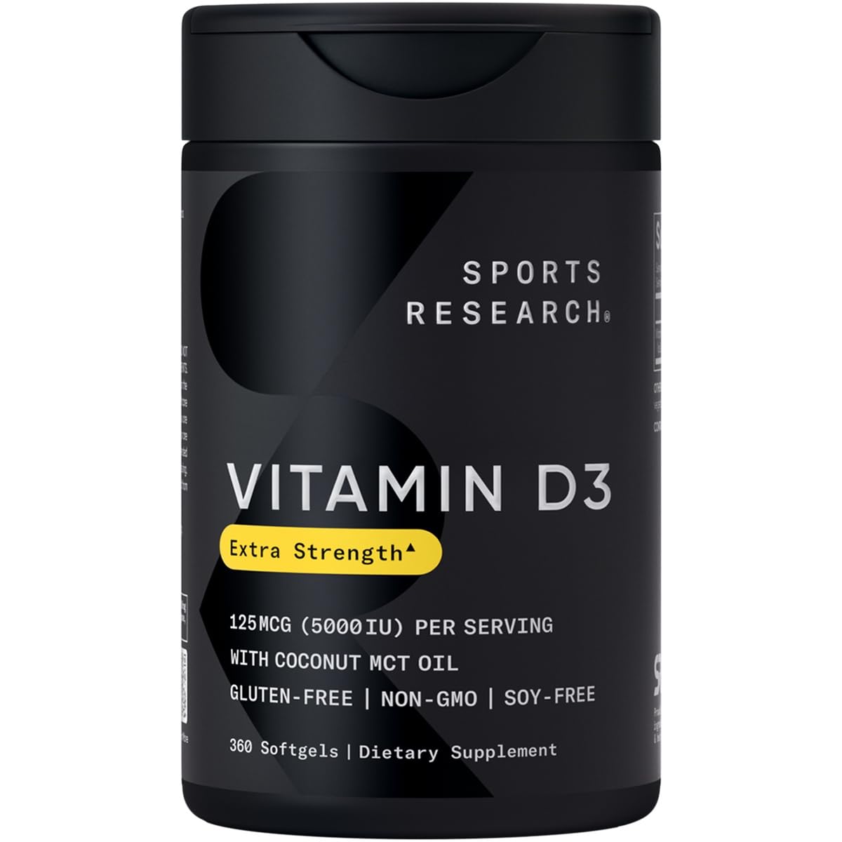 Sports Research Vitamin D3 5000iu (125mcg) with Coconut Oil ~ High Potency Vitamin D for Immune & Bone Support ~ Non-GMO Verified, Gluten & Soy Free (360 Mini-Liquid Softgels) - Nirvana Guru