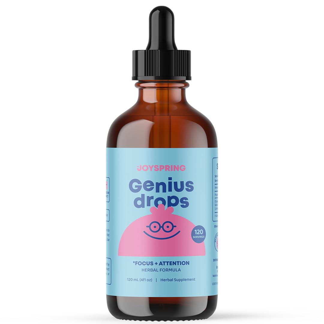 JoySpring Genius Drops for Kids | Clinically Proven Focus Supplement | Liquid Herbal Focus Supplement with Ginkgo Biloba for Kids (1 fl oz) 30 Servings Nirvana Guru
