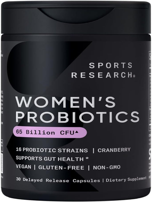 Sports Research Probiotics with Prebiotics & Cranberry | Women's Probiotic Blend with 65 Billion CFU at Expiration | Gluten Free, Non-GMO Verified & Vegan Certified (30 Count) - Nirvana Guru
