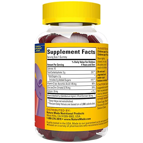 Nature Made Elderberry with Vitamin C and Zinc, Dietary Supplement for Immune Support, 100 Gummies, 50 Day Supply - Nirvana Guru