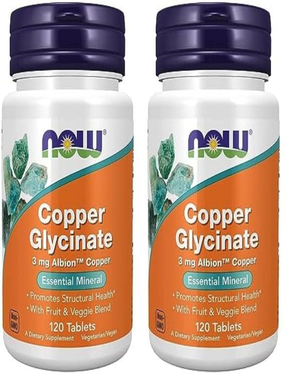 NOW Foods Supplements, Copper Glycinate with 3mg Albion Copper, Promotes Structural Health*, 120 Tablets, Light Gray, Tan - Nirvana Guru