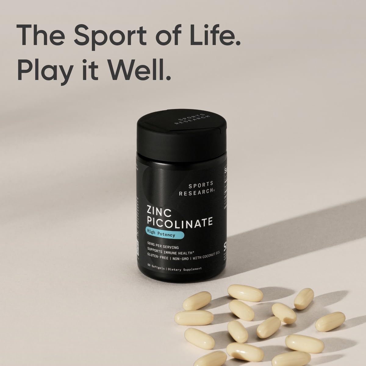 Sports Research Zinc Picolinate 50mg with Organic Coconut Oil | Highly Absorbable Zinc Supplement for Healthy Immune Function - Non-GMO Verified, Gluten & Soy Free (60 Liquid Softgels) - Nirvana Guru