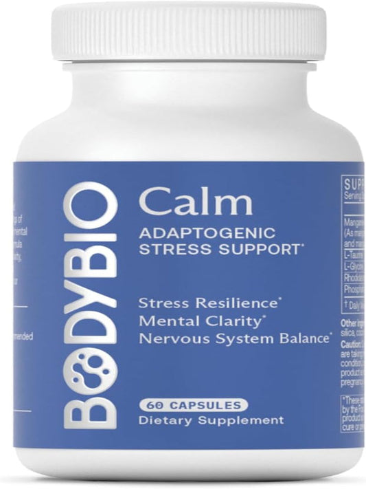 BodyBio Calm - Natural Stress Relief Blend with Rhodiola, Glycine & Phosphatidylserine - Supports Relaxation, Mental Focus & Balanced Cortisol - Non - Drowsy Formula Nirvana Guru