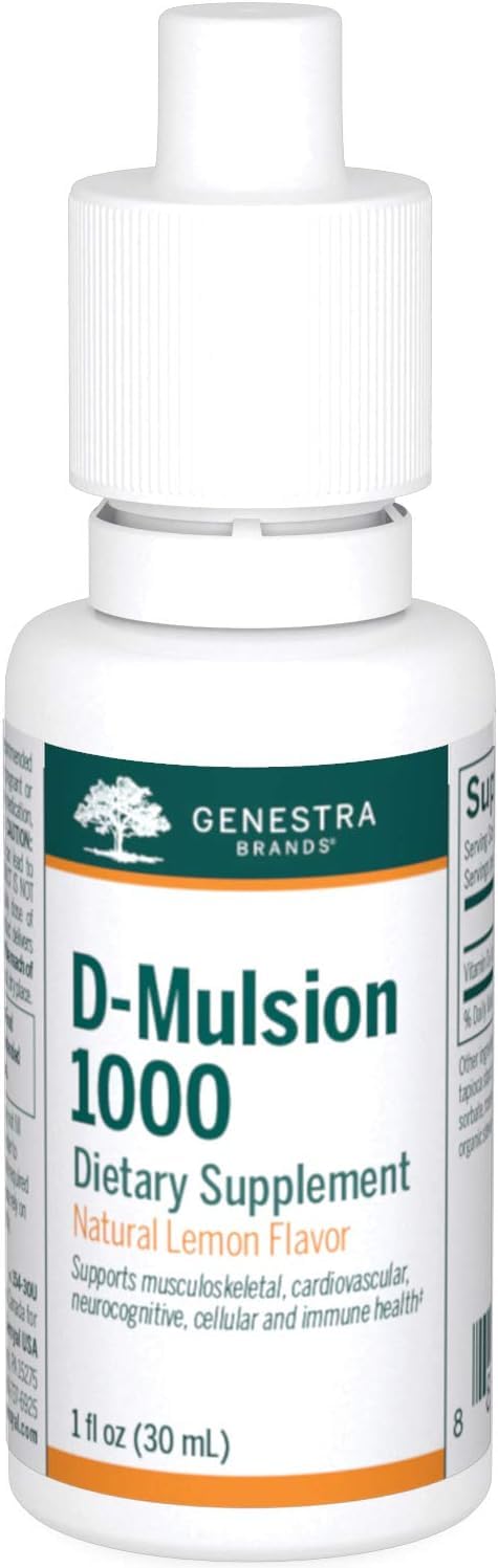 Genestra Brands D-Mulsion 1000 - Liquid Vitamin D Supplement - Natural Lemon Flavor - 1 Fl Oz - Nirvana Guru