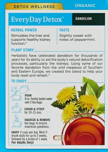Traditional Medicinals Tea, Organic EveryDay Detox Dandelion, Supports Healthy Liver & Kidney Function, Detox, 16 Tea Bags - Nirvana Guru