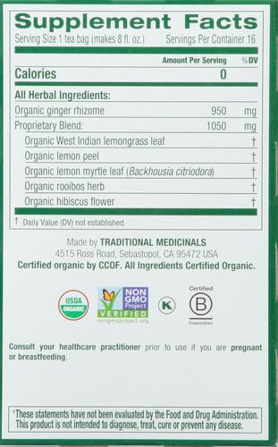 Traditional Medicinals Tea, Organic Ginger, Healthy Digestion, Pleasantly Spicy & Warming, 16 Tea Bags - Nirvana Guru