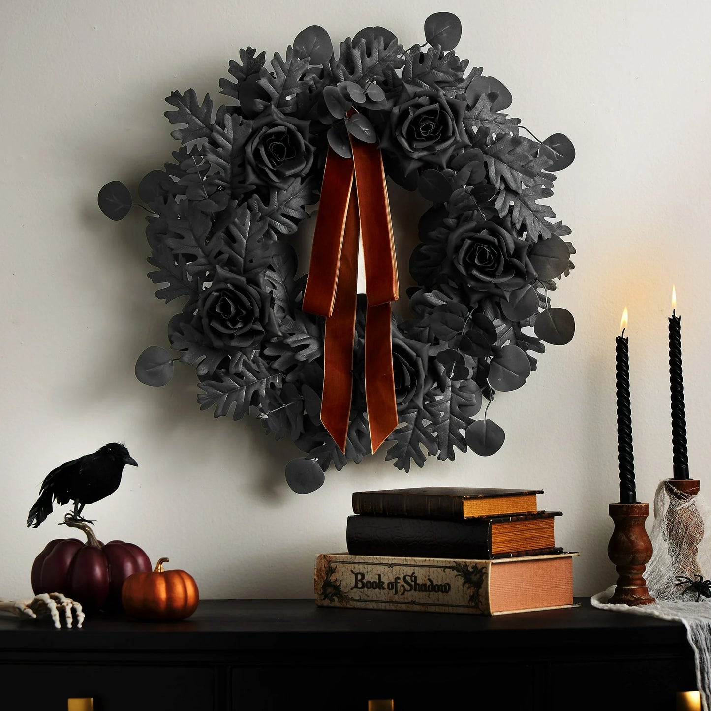 Oak Leaves and Roses Wreath, Black, 24", Halloween by Way To Celebrate nirvanaguru