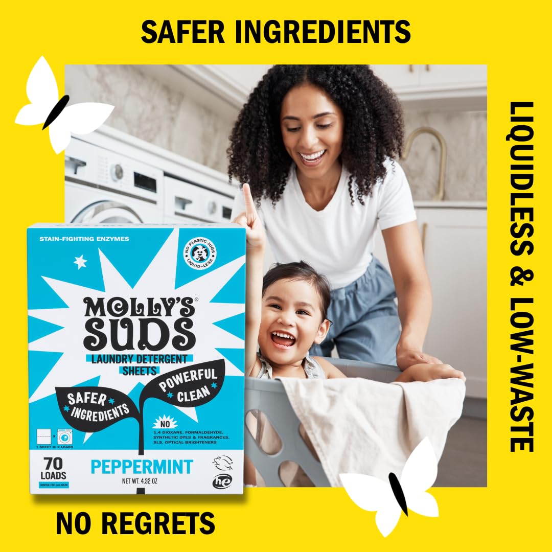 Molly’s Suds Laundry Detergent Sheets | Gentle on Sensitive Skin, Powerful Bio-Based Enzymes, Stain-Fighting | Liquidless & Plastic-Free Packaging | 70 Loads (Unscented) Nirvana Guru