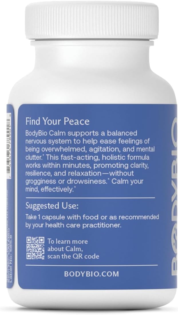 BodyBio Calm - Natural Stress Relief Blend with Rhodiola, Glycine & Phosphatidylserine - Supports Relaxation, Mental Focus & Balanced Cortisol - Non - Drowsy Formula Nirvana Guru