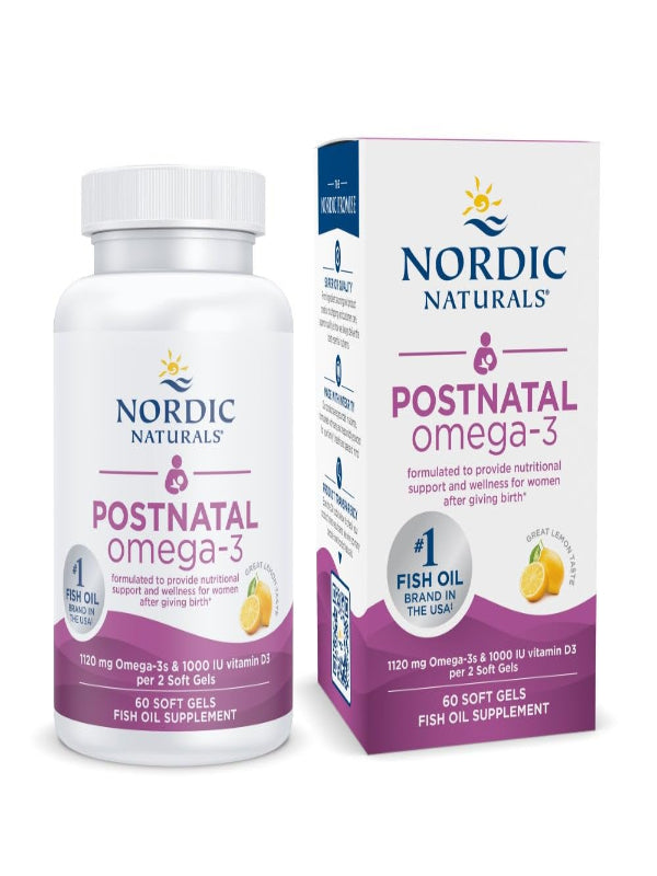 Nordic Naturals Postnatal Omega-3, Lemon - 60 Soft Gels - 1120 Total Omega-3 + 1000 IU Vitamin D3 - Formulated for New Moms; Supports Optimal Wellness, Positive Mood, Healthy Metabolism - 30 Servings - Nirvana Guru