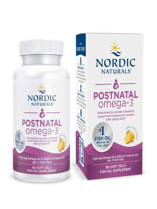 Nordic Naturals Postnatal Omega-3, Lemon - 60 Soft Gels - 1120 Total Omega-3 + 1000 IU Vitamin D3 - Formulated for New Moms; Supports Optimal Wellness, Positive Mood, Healthy Metabolism - 30 Servings - Nirvana Guru