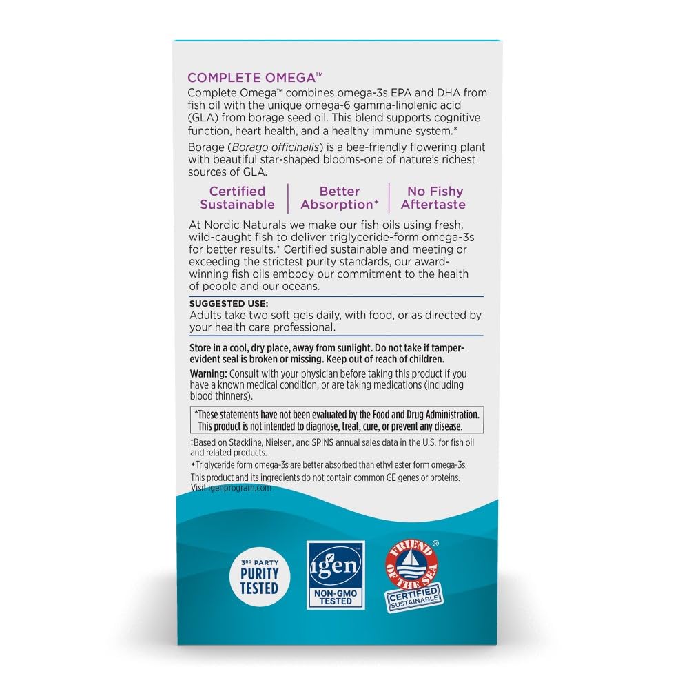 Nordic Naturals Complete Omega, Lemon Flavor - 180 Soft Gels - 565 mg Omega-3 - EPA & DHA with Added GLA - Healthy Skin, Cognition, & Positive Mood - Non-GMO - 90 Servings - Nirvana Guru