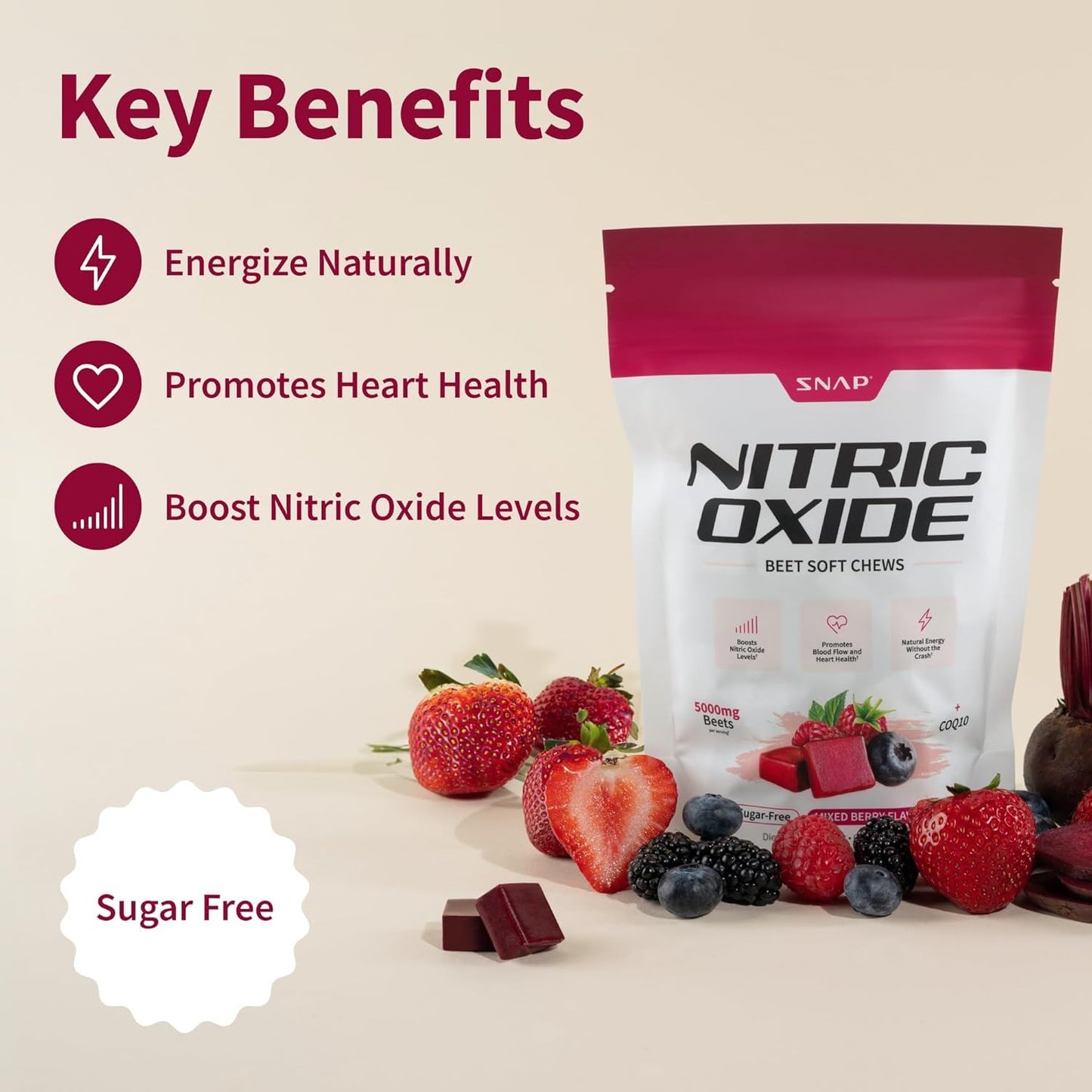 Snap Supplements Organic Beet Root Powder, Nitric Oxide Supplements for Men & Women, Beets, Pomegranate, B Vitamins & Red Spinach, Energy, Heart Health & Circulation Support, 30 Servings, Mixed Berry Nirvana Guru
