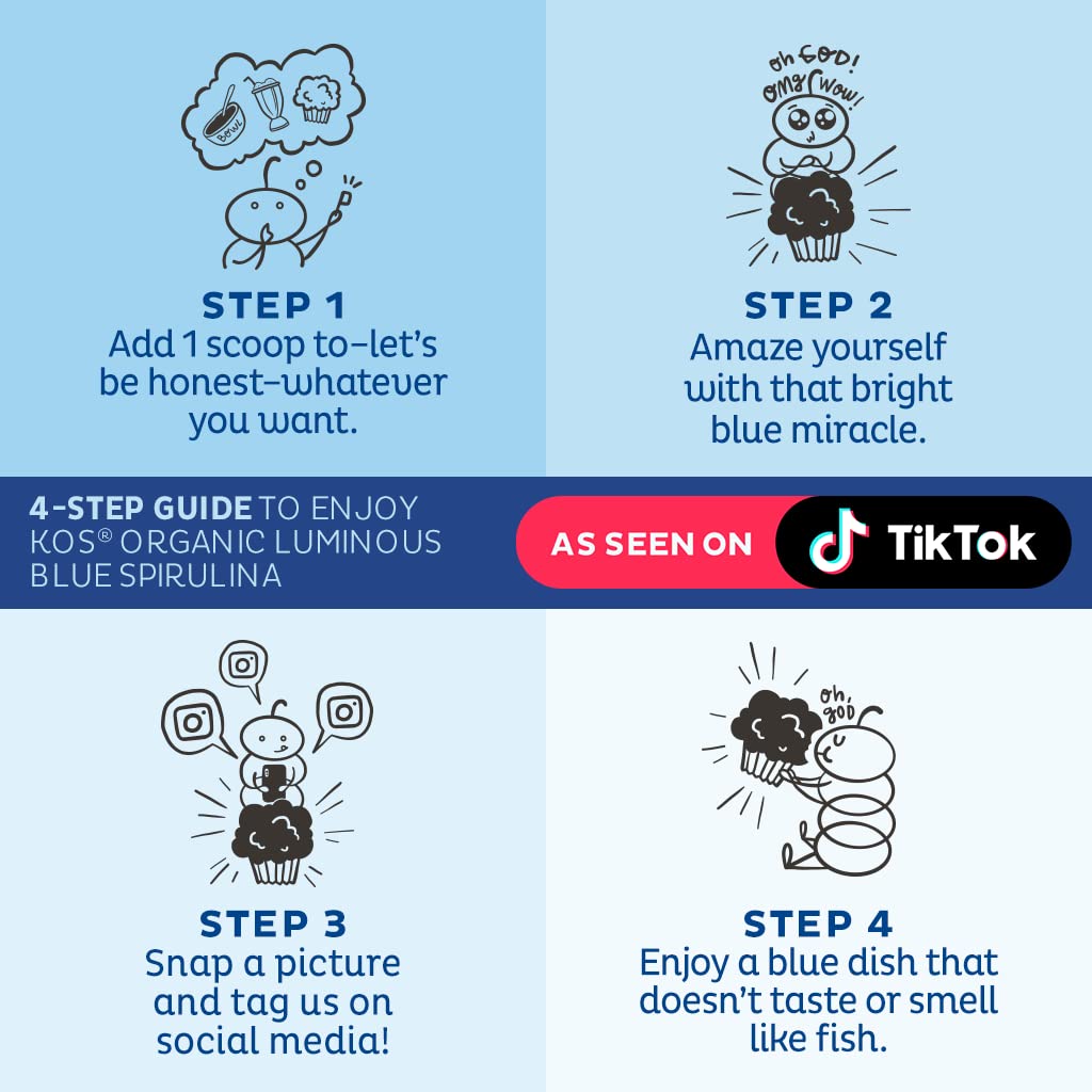 KOS Calming Blue Spirulina Blend- USDA Certified Organic - Algae Superfood Powder with Ashwagandha Root, Lemon Balm, Reishi Mushroom, B Vitamins - Berry Coconut Cooler Flavor, 28 Servings - Nirvana Guru