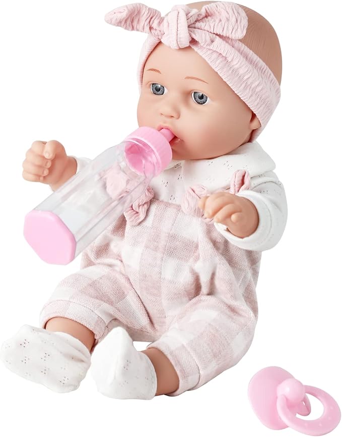 Enjoyin 12'' Baby Doll in Gift Box with Pink Cloths, Pacifier, 13''x13'' Microfabric Blanket, and Feeding Bottle. Gift Idea for Ages 3+ nirvanaguru
