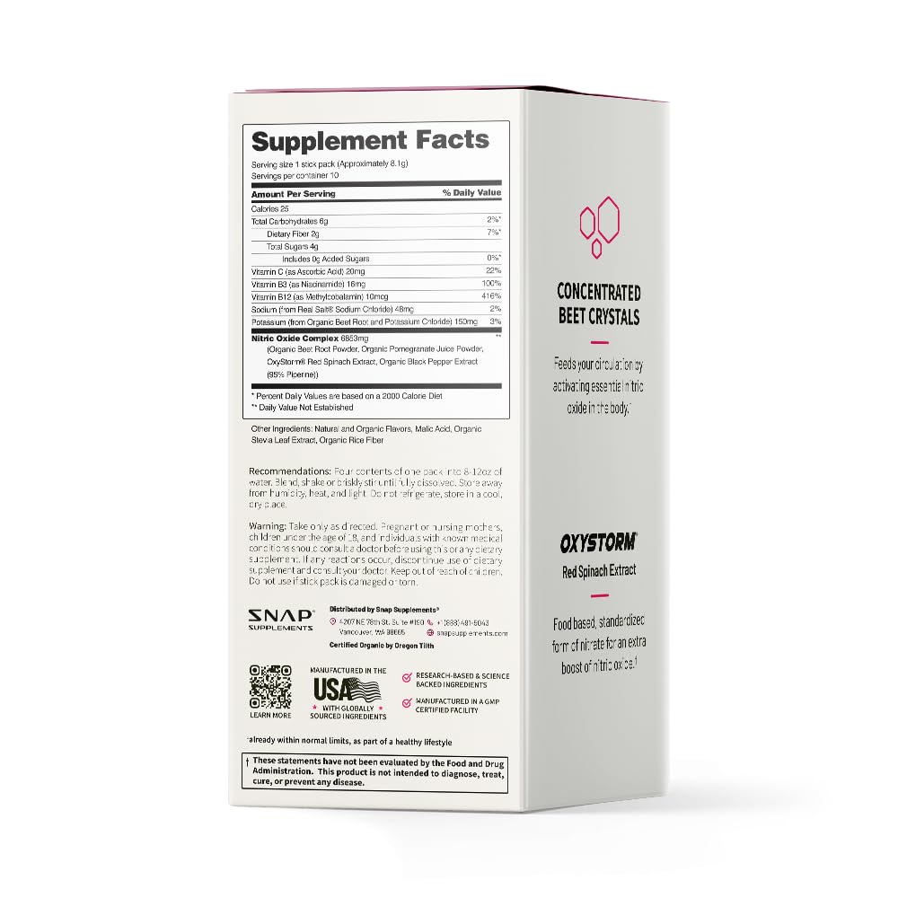 Snap Supplements Organic Beet Root Powder, Nitric Oxide Supplements for Men & Women, Beets, Pomegranate, B Vitamins & Red Spinach, Energy, Heart Health & Circulation Support, 30 Servings, Mixed Berry Nirvana Guru