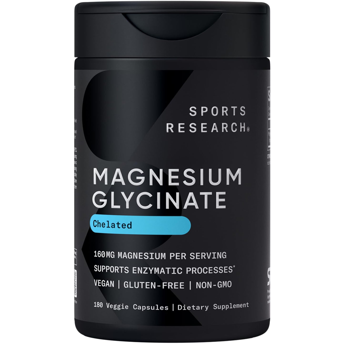 Sports Research® Magnesium Glycinate - Supports Restful Sleep & Enzymatic Processes - 160 mg Chelated Magnesium - Vegan Capsule - 90 Count - Nirvana Guru