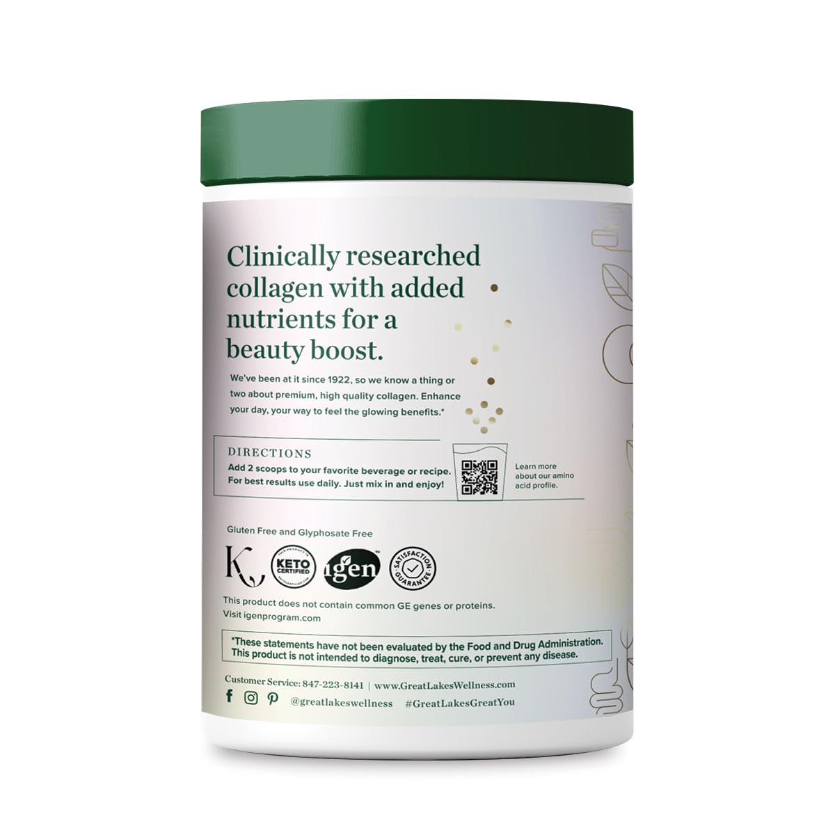 Great Lakes Wellness Collagen Peptides Powder for Skin, Hair, Nails, Joints & Digestion - Unflavored - Quick Dissolve Hydrolyzed, Non-GMO, Keto, Kosher - 16oz