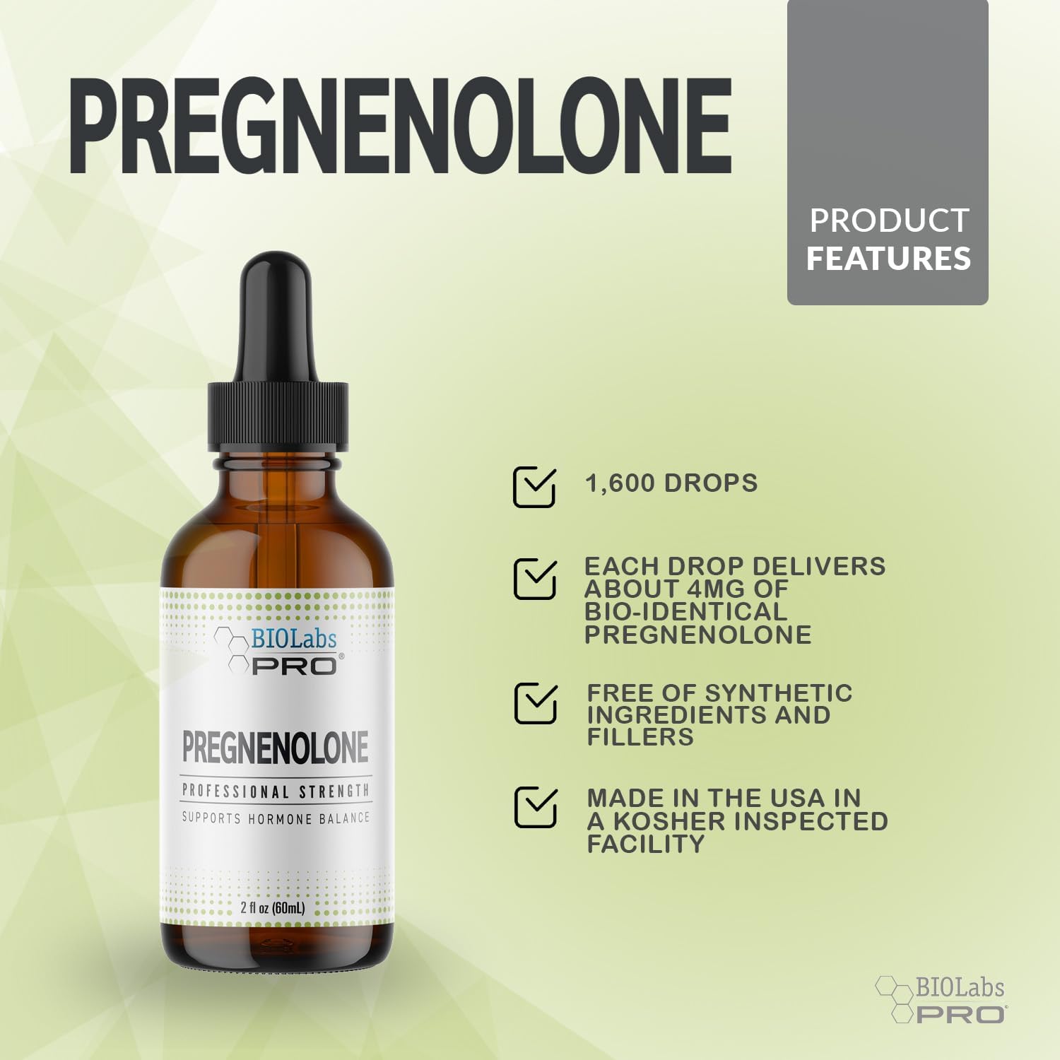 BIOLABS PRO Pregnenolone, Natural Bio-Identical Pregnenolone Oil, Supports Hormone Balance, 2oz Bottle - Six Month Supply Nirvana Guru