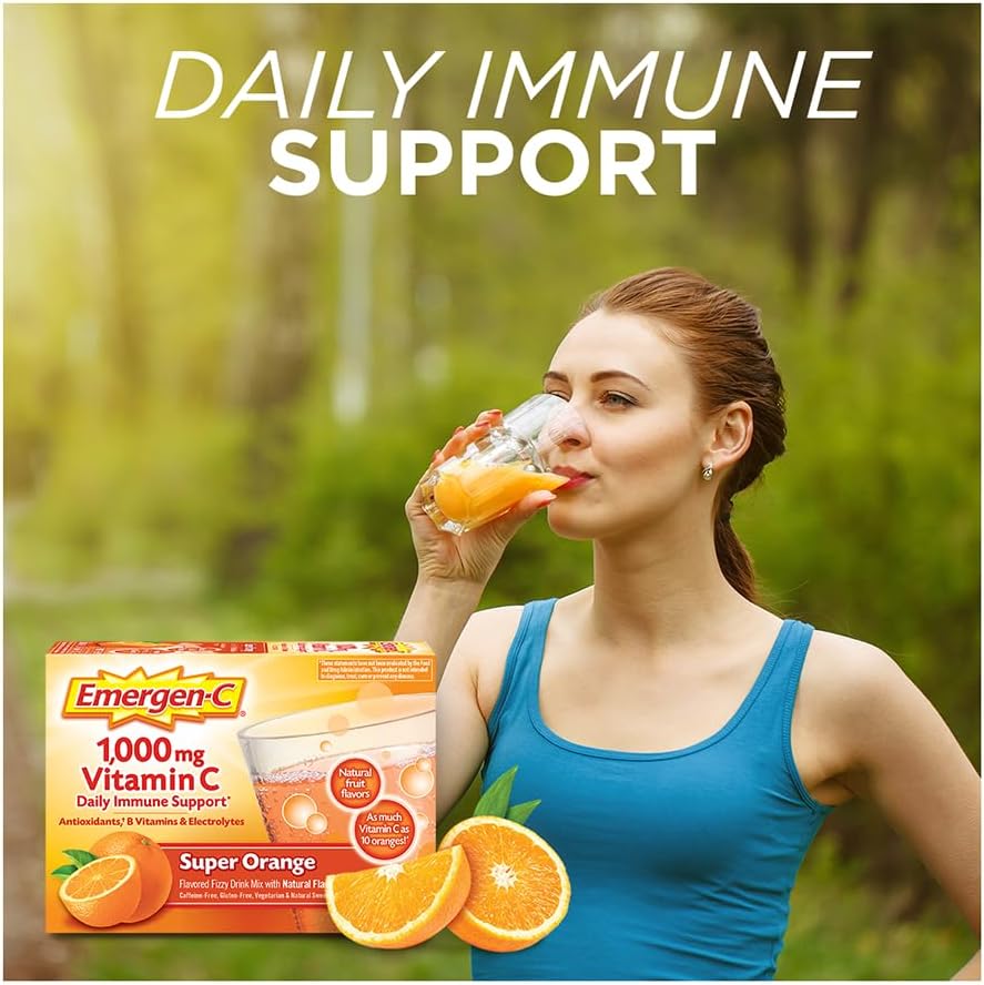 Emergen-C 1000mg Vitamin C Powder for Daily Immune Support Caffeine Free Vitamin C Supplements with Zinc and Manganese, B Vitamins and Electrolytes, Super Orange Flavor - 30 Count Nirvana Guru