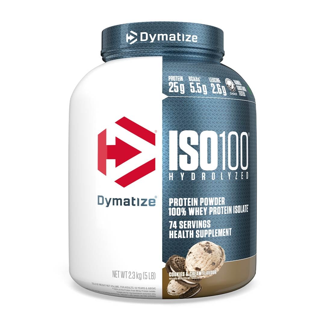 Dymatize ISO100 Whey Protein Powder Isolate, Gourmet Chocolate, 25g of Protein, 20 Servings, 5.5g BCAAs, Less Than 120 Cal., Gluten Free, 1g Fat, 1g Sugar, 2g Carb