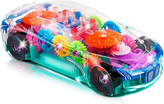 ArtCreativity Light Up Transparent Sensory Car Toy for Kids, 1PC, Bump and Go Toy Car with Colorful Moving Gears, Music, and LED Effects, Easter Toys for Toddlers, Great Birthday Gift Idea nirvanaguru