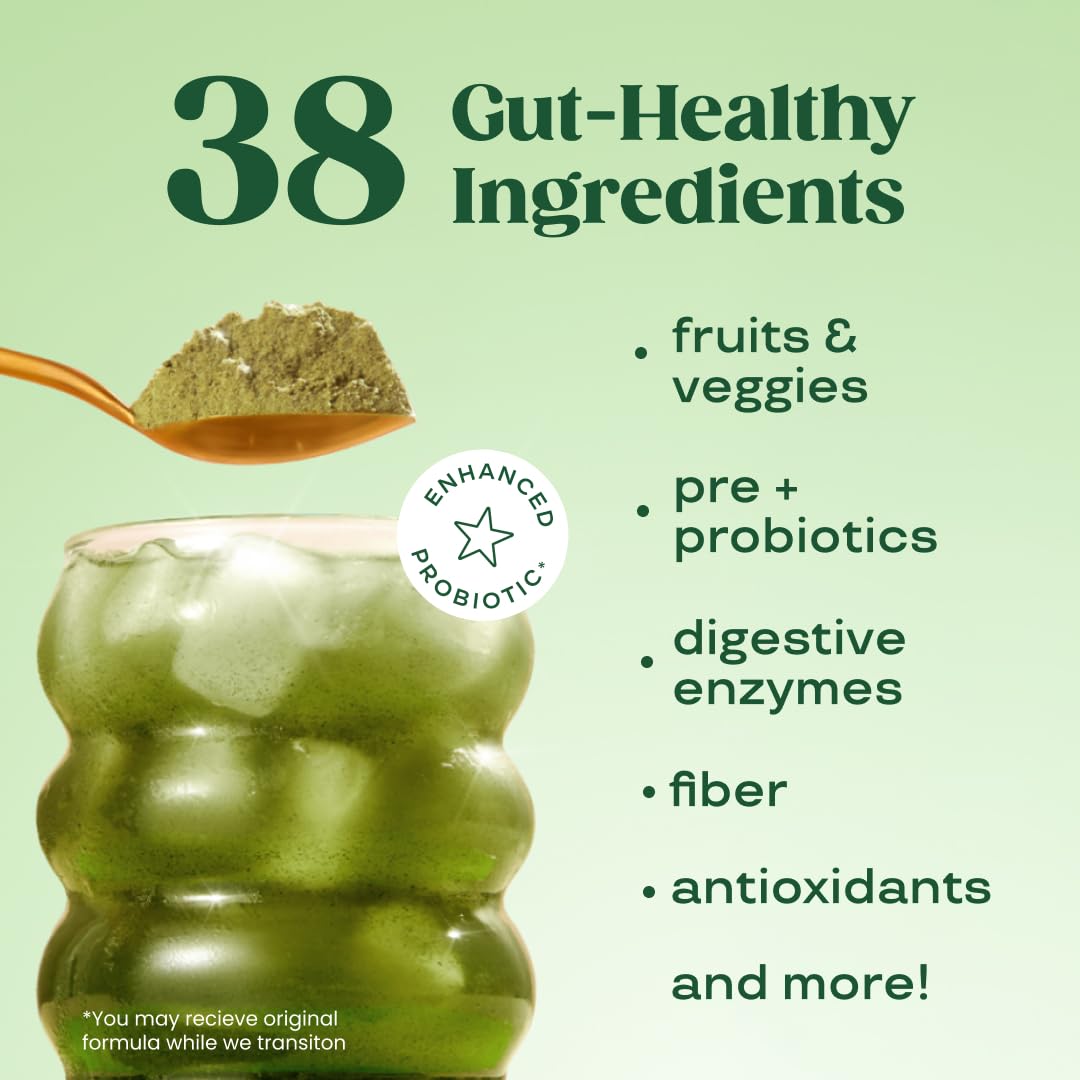 Bloom Nutrition Greens and Superfoods Powder for Digestive Health, Greens Powder, Digestive Enzymes, Probiotics, Spirulina, Chlorella for Bloating & Gut Support, Green Juice, 30 SVG, Strawberry Kiwi
