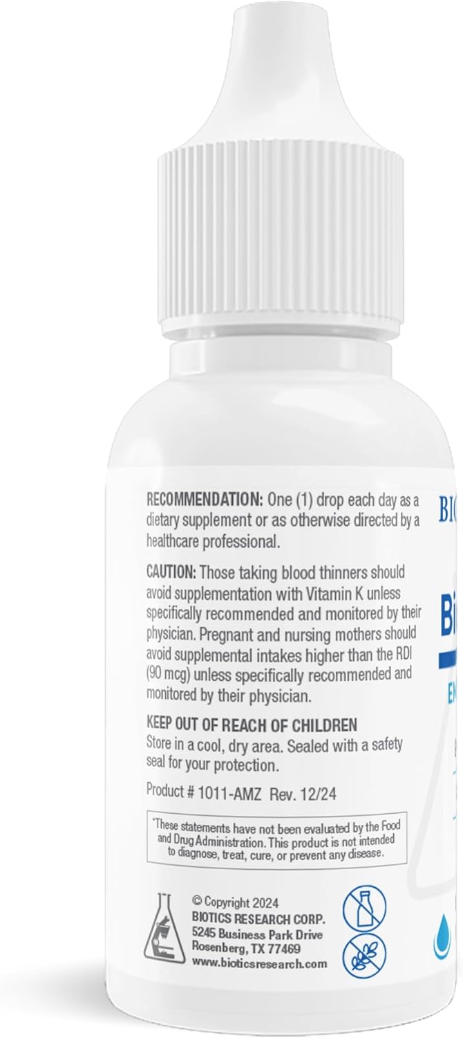 Biotics Research Bio K Mulsion Liquid Vitamin K Drops - 500 mcg/S - Vitamin K1 phytonadione for Adults - VIT K Supplement - Strong Bones, Heart Health, Blood Clotting Support, 1 fl oz Nirvana Guru