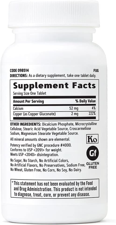 GNC Copper 2mg, Important for Iron Absorption, 100 Count Nirvana Guru