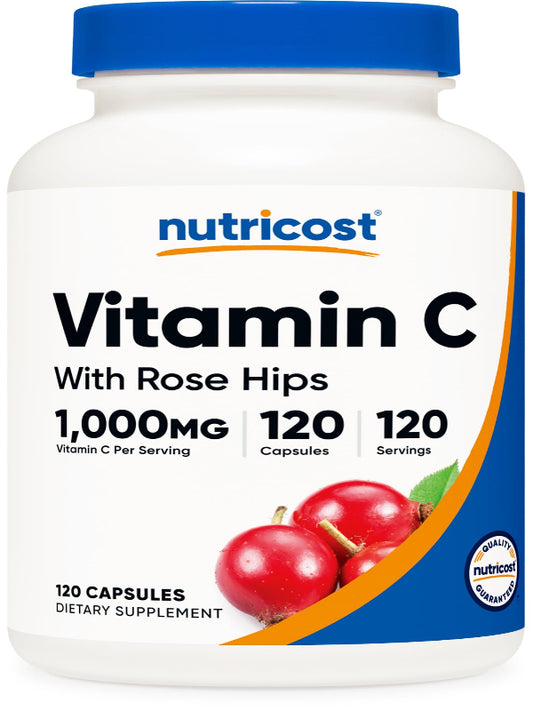 Nutricost Vitamin C with Rose HIPS 1025mg, 240 Capsules - Vitamin C 1,000mg, Rose HIPS 25mg, Premium, Non-GMO, Gluten Free Supplement Nirvana Guru