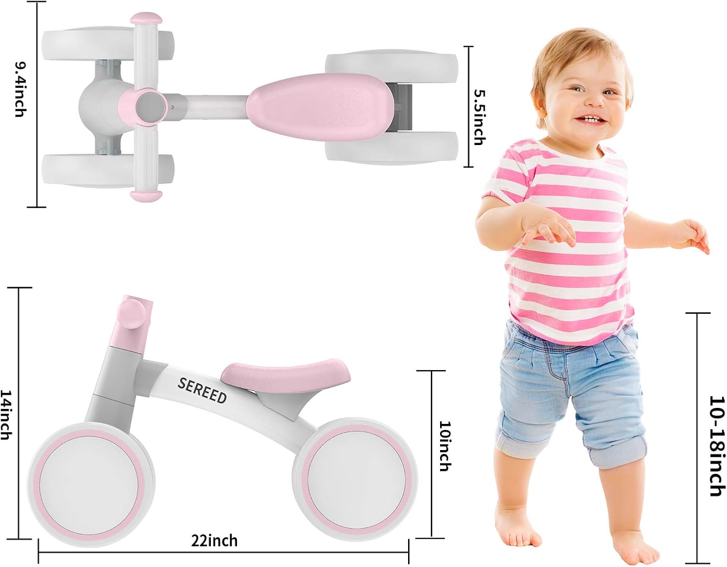 SEREED Baby Balance Bike for 1 Year Old Boys Girls 12-24 Month Toddler Balance Bike, 4 Wheels Toddler First Bike, First Birthday Gifts Nirvana Guru