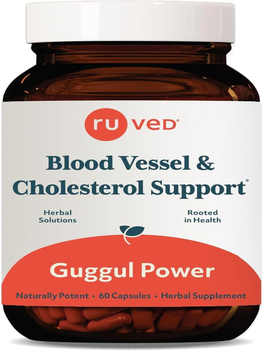 Ruved Guggul Power Herbal Supplement for Ayurvedic Cholesterol Support, Red Yeast Rice, Bergamot, Guggul, and Amla Supplement for Women and Men, 60 Vegetarian Capsules Nirvana Guru