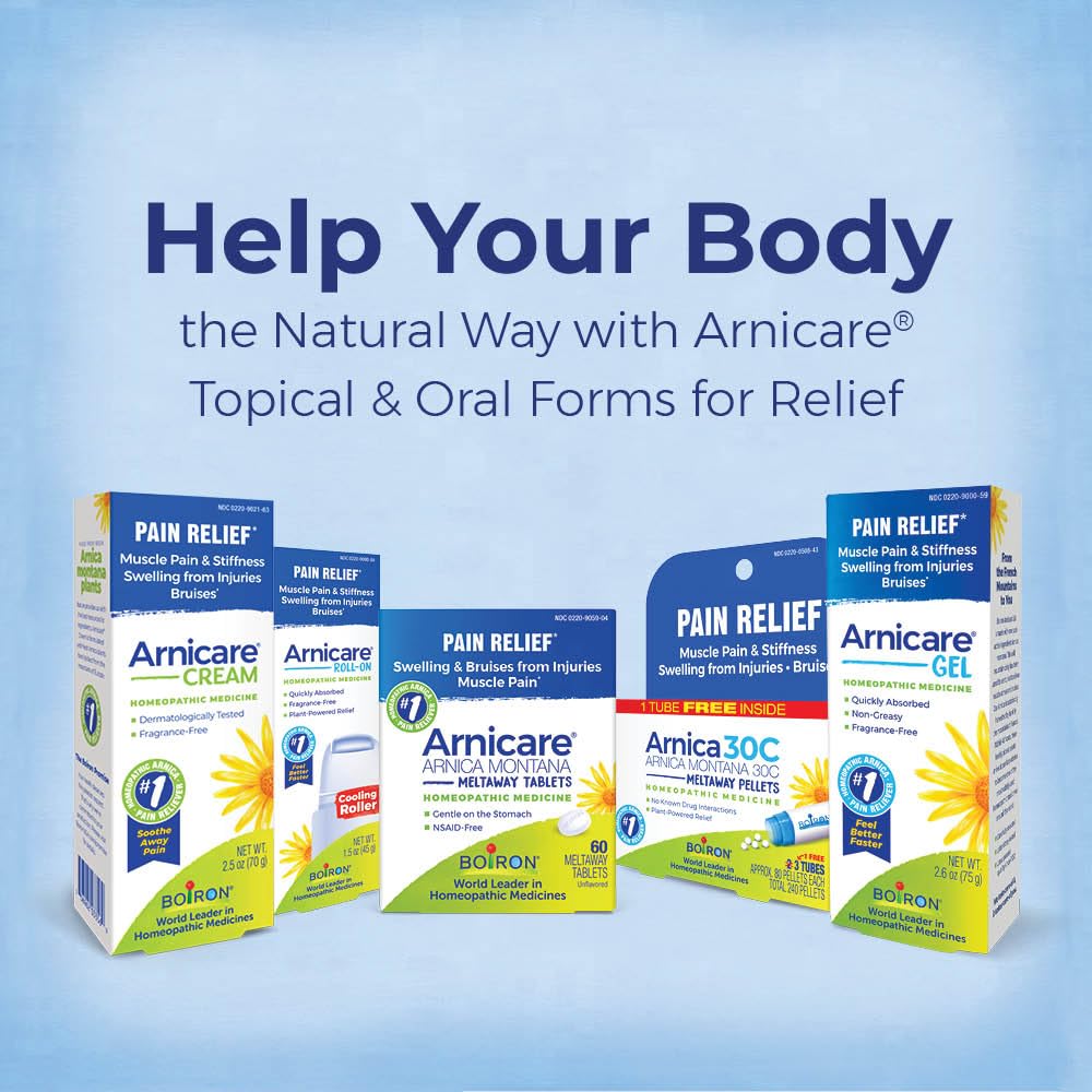 Boiron Arnicare Gel for Relief of Joint Pain, Muscle Pain, Muscle Soreness, and Swelling from Bruises or Injury - Non-greasy and Fragrance-Free - 2.6 oz
