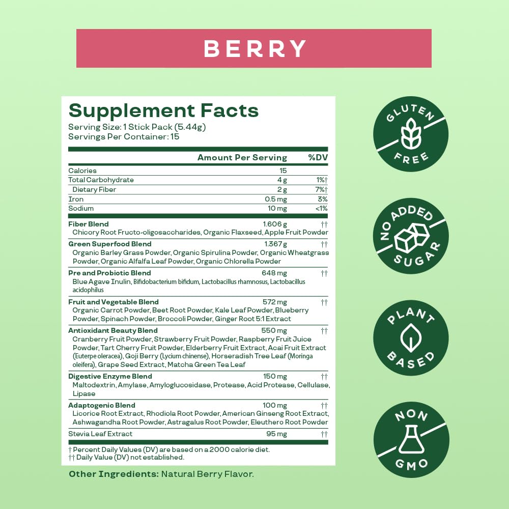Bloom Nutrition Greens and Superfoods Powder for Digestive Health, Greens Powder, Digestive Enzymes, Probiotics, Spirulina, Chlorella for Bloating & Gut Support, Green Juice, 30 SVG, Strawberry Kiwi