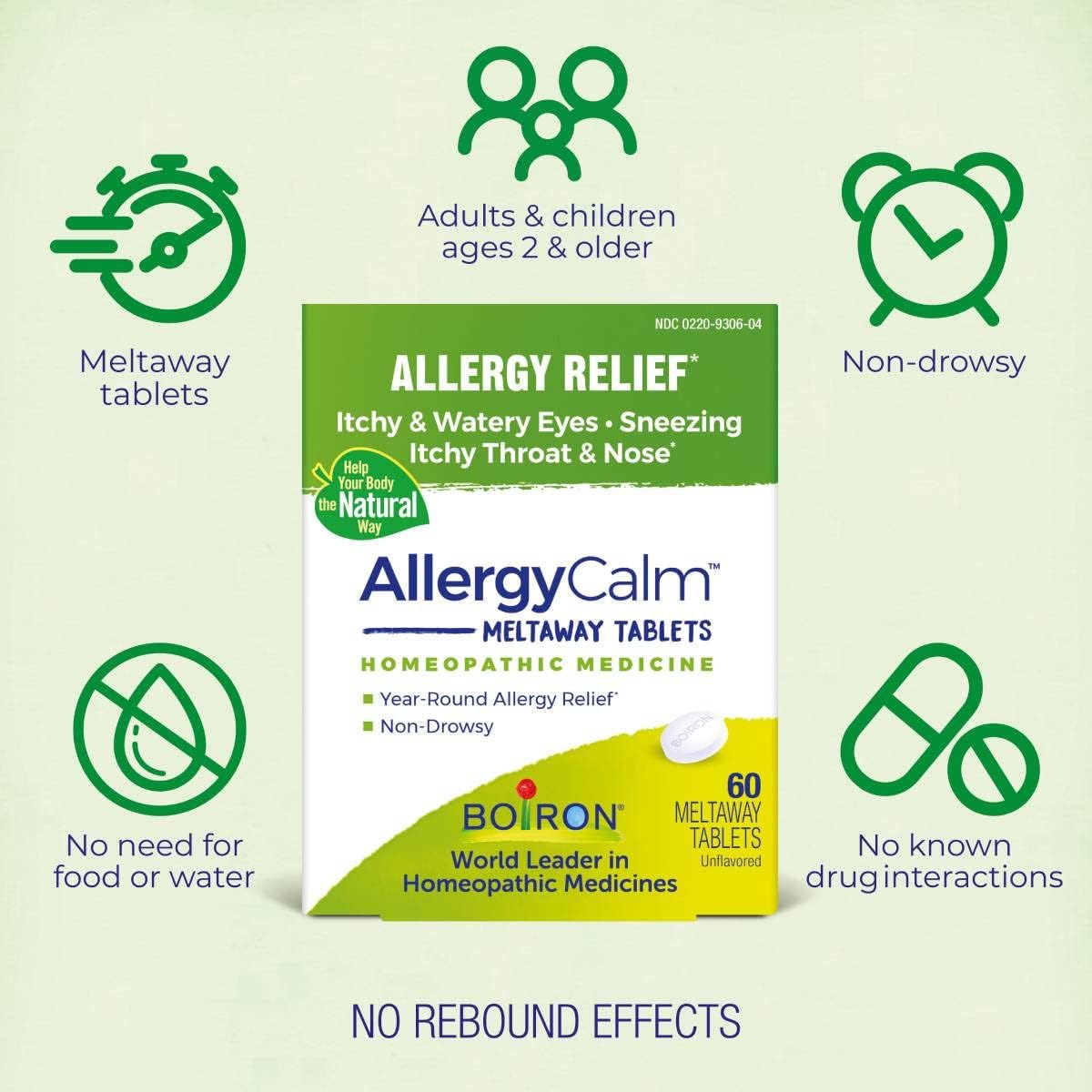Boiron AllergyCalm Tablets for Relief from Allergy and Hay Fever Symptoms of Sneezing, Runny Nose, and Itchy Eyes or Throat - 60 Count - Nirvana Guru