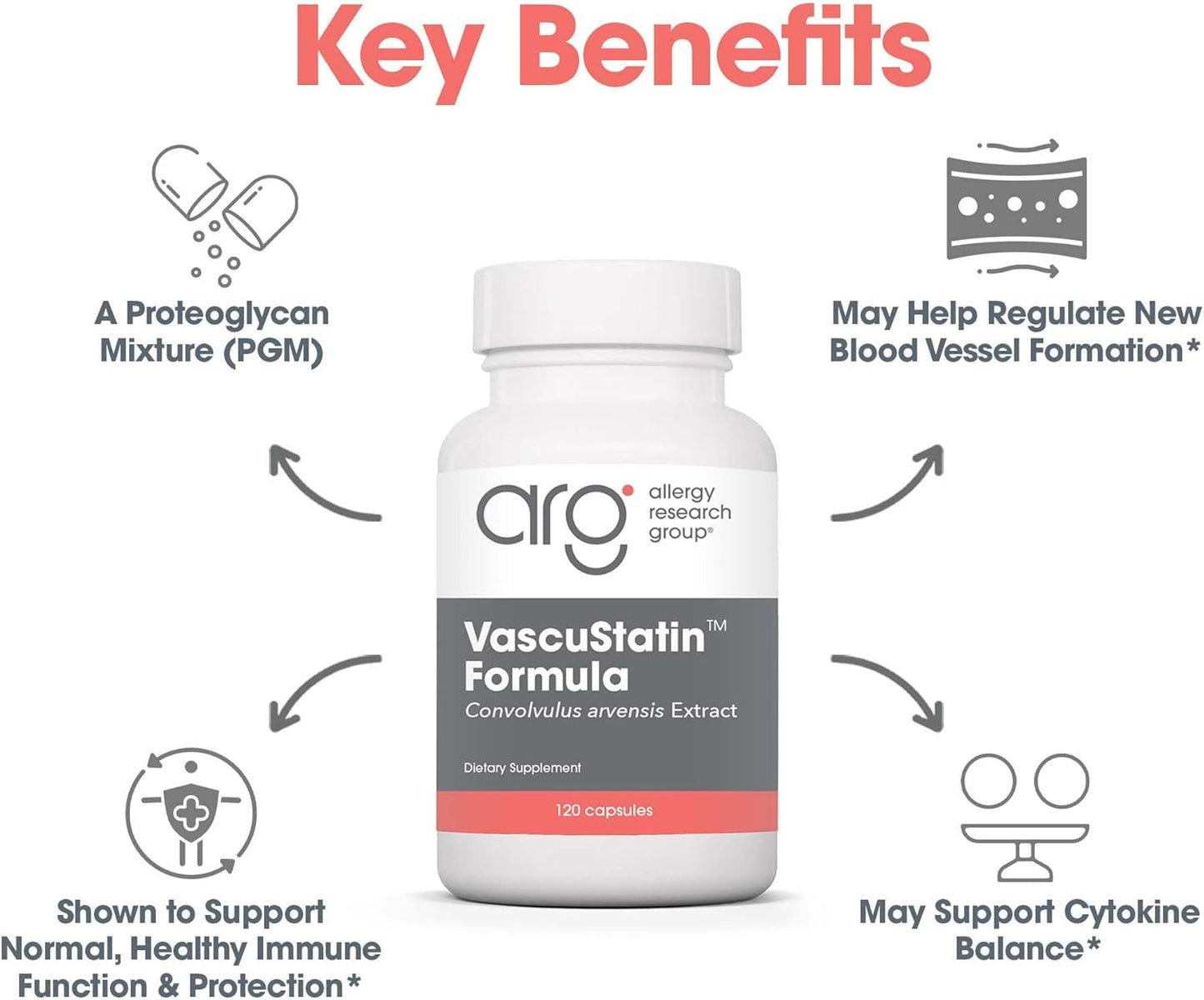 Allergy Research Group VascuStatin Formula Dietary Supplement - Convolvulus arvensis Extract, Healthy Vascularization Function, Phagocytic Activity, Lymphocyte Production - 120 Count Nirvana Guru